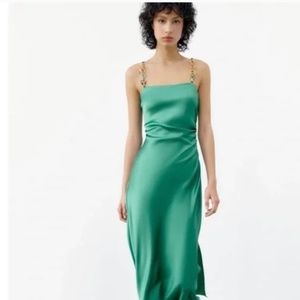 Zara Green Satin Dress w/ Chain Strap